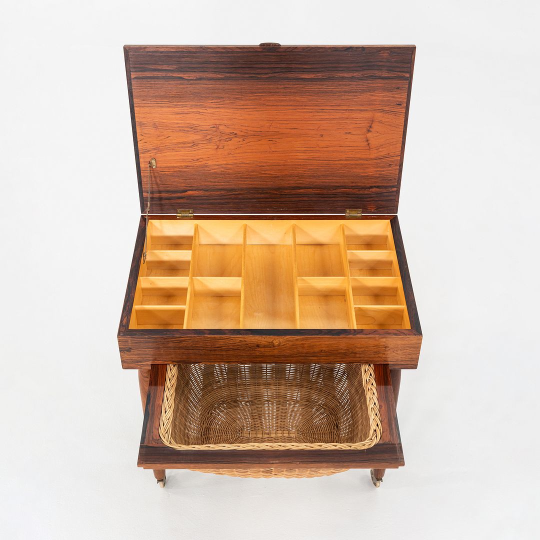 1960s Ejvind Johansson for FDB Mobler Rosewood & Beech Sewing Table Cart 16x24"