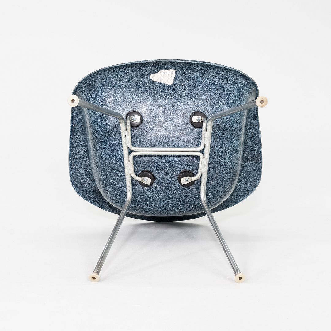 1960s Herman Miller Eames MAX Fiberglass Arm Shell Chair Navy Blue w/ Steel Base