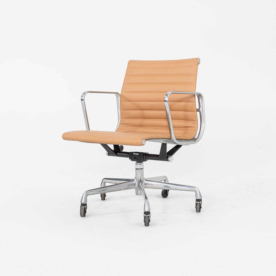 SOLD 2010s Herman Miller Eames Aluminum Group Management Desk Chair in Tan Leather