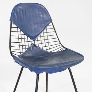 C. 1957 Herman Miller Eames Wire DKX-1 in Black Steel with Bikini Pad in Blue