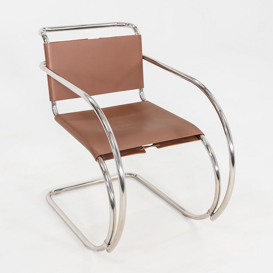 SOLD 2005 Pair of Mies van der Rohe for Knoll Leather & Chrome Steel MR20 Armchair
