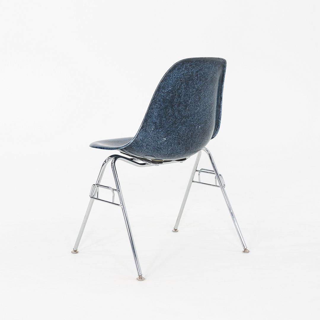 2010s Pair of Modernica Eames Fiberglass Dining Side Shell Chairs in Navy Blue