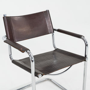 1970s Pair of Matteo Grassi Mart Stam Dining Arm Chairs Brown Leather and Chrome
