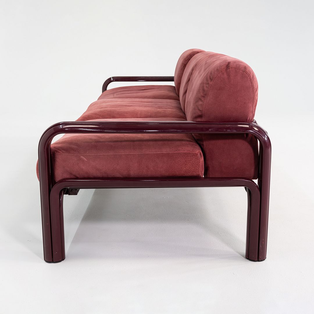 1981 Gae Aulenti for Knoll Three Seat Sofa in Burgundy Frame & Suede Upholstery