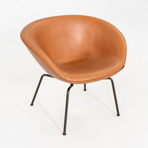 2018 Arne Jacobsen Pot Chair in Elegance Walnut Leather Steel Base Fritz Hansen