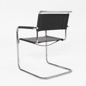 1980s Pair of Mart Stam Thonet S34 Cantilever Dining Chairs New Black Leather