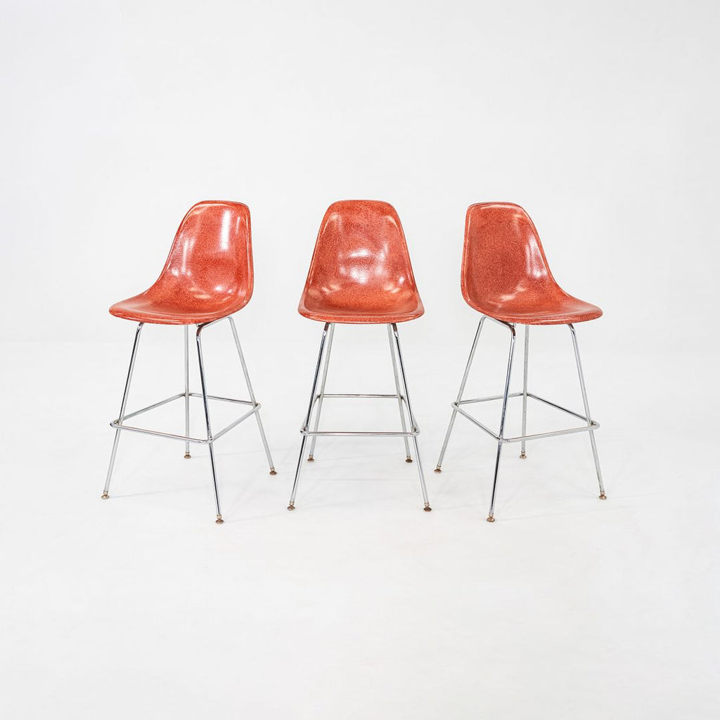 2010s Eames Modernica Bar Stool in Steel and Orange Red Fiberglass 13x Available