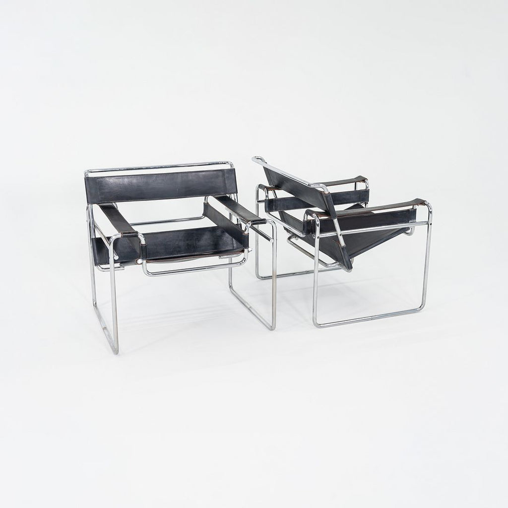 1970s Marcel Breuer for Knoll Wassily Lounge Chair in Black Leather 2x Available
