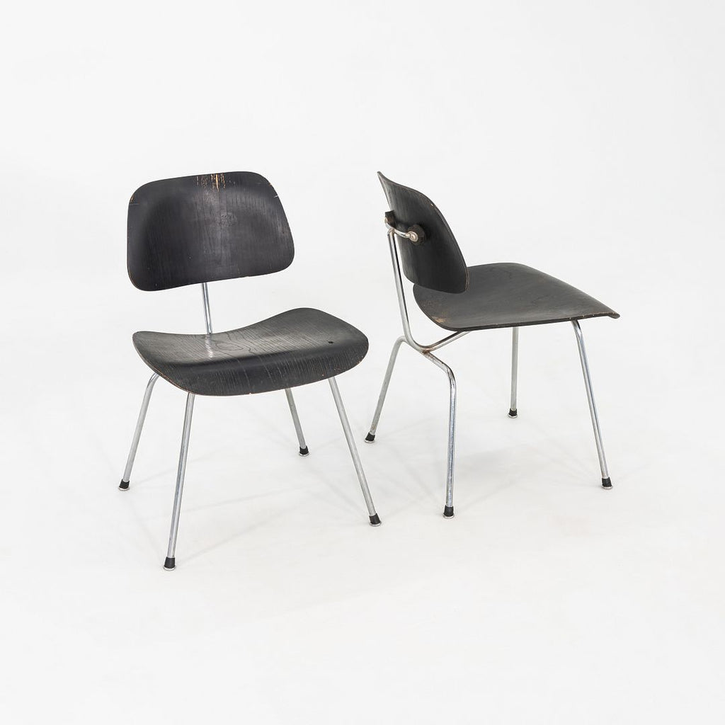 1954 Pair of Charles & Ray Eames Herman Miller DCM Dining Chairs Ebonized Wood