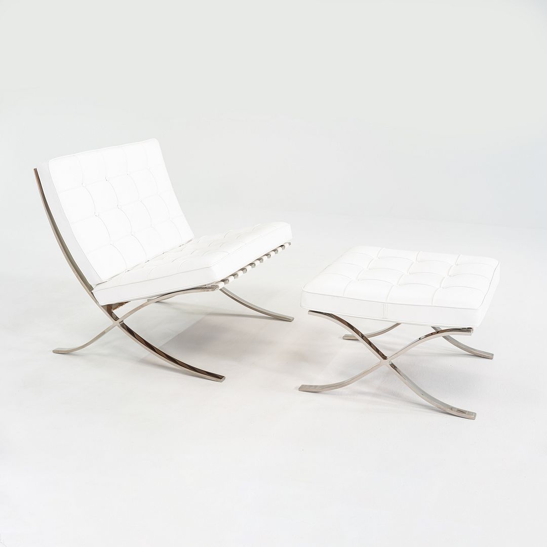 2005 Mies van der Rohe for Knoll Stainless Barcelona Lounge Chair with Ottoman