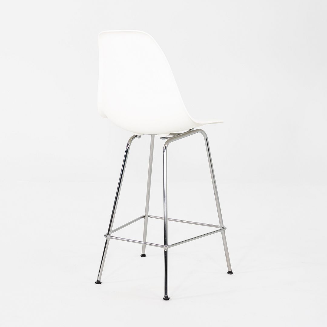 2024 Pair of Herman Miller Eames Plastic Counter Stools in White w/ Chrome Bases