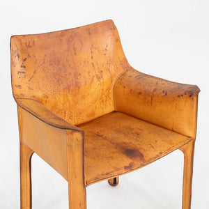 1990s Mario Bellini for Cassina Cab Arm / Dining Chair Steel w/ Cognac Leather
