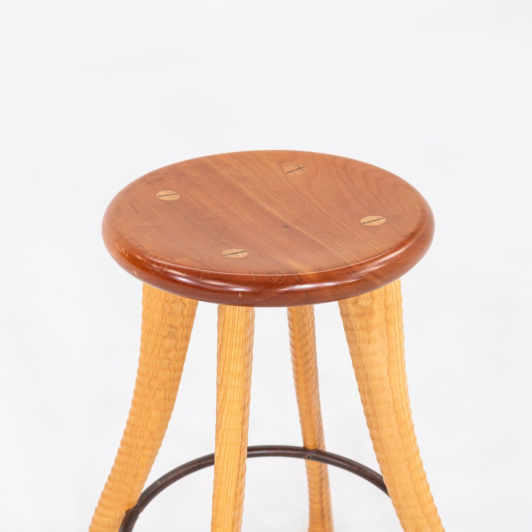 1990s Brad Smith Bradford Woodworking Studio Craft Ax Counter Stool Cherry & Ash