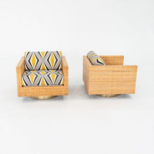 1977 Pair of Harvey Probber Cube Swivel Lounge Chairs in Woven Latania Palm Cane