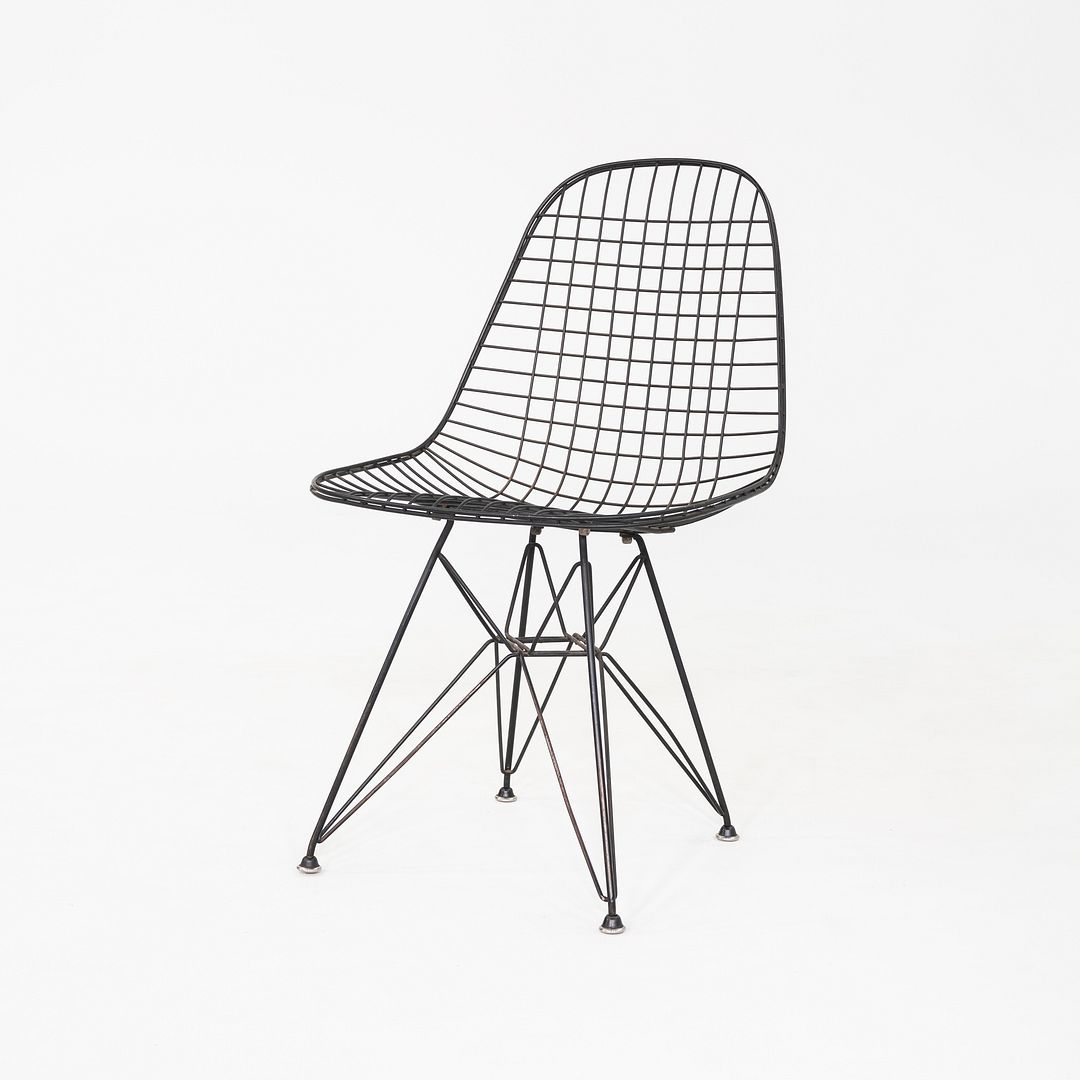 C. 1956 Pair of Herman Miller Eames DKR Wire Dining Chairs with Eiffel Bases