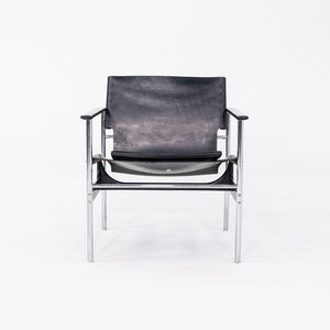 1960s Pair of Charles Pollock for Knoll Sling Arm Lounge Chairs in Black Leather and Chrome