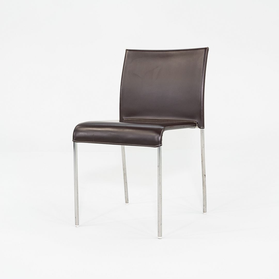 1980s Potocco Italy Italian Brown Leather Dining Chair with Steel 3x Available