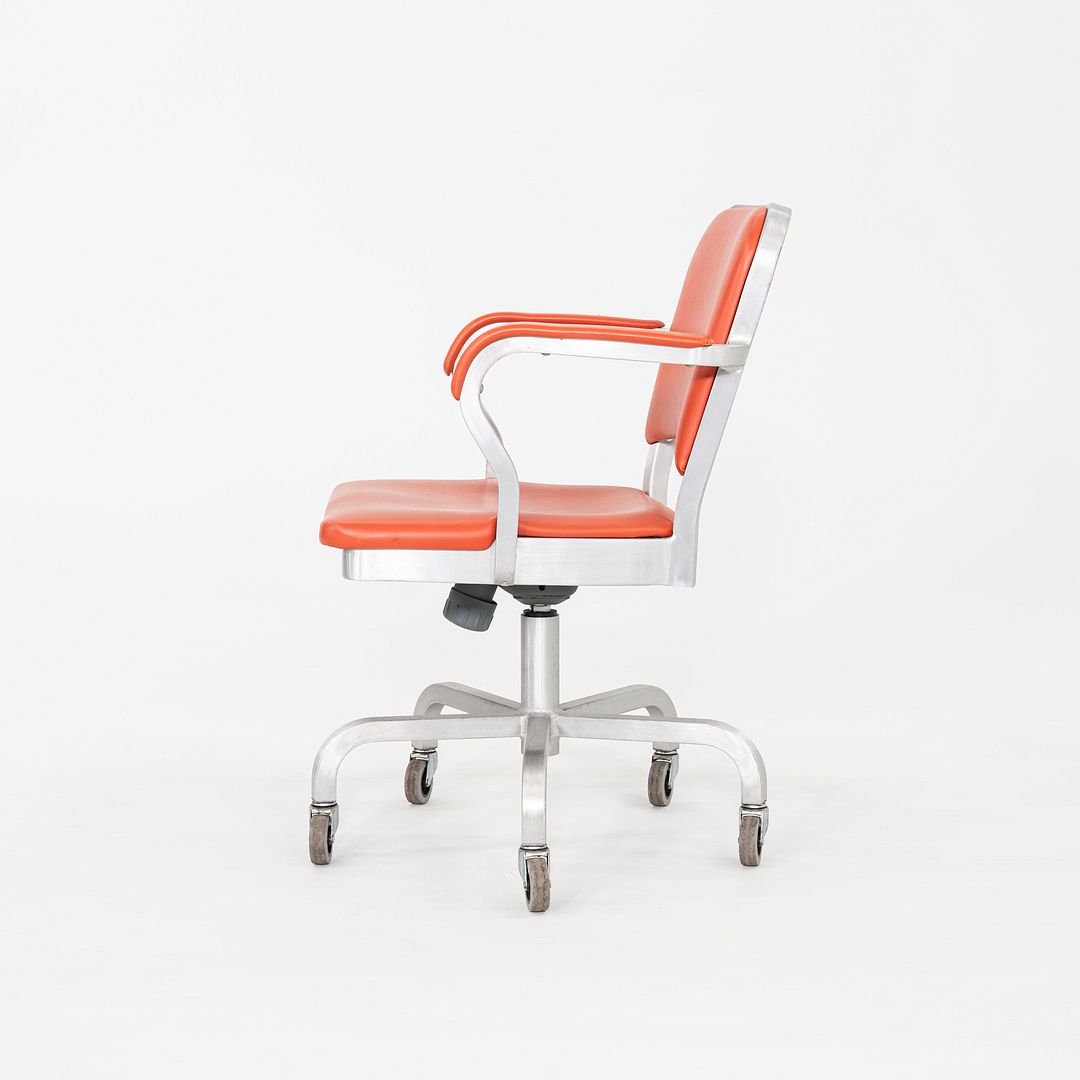 C. 2021 Jasper Morrison for Emeco Navy Officer Desk Chair in Brushed Aluminum and Orange Vinyl 19x Available