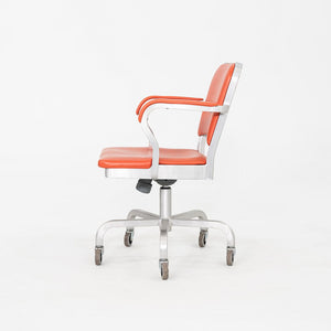 C. 2021 Jasper Morrison for Emeco Navy Officer Desk Chair in Brushed Aluminum and Orange Vinyl 19x Available