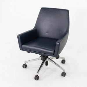 2010s Bernhardt Design Cardan Leather Desk Chair Upholstered in Blue Leather