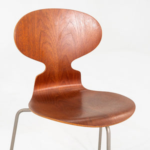1960s Set of Four Arne Jacobsen for Fritz Hansen Ant Chairs Teak w/ Steel Legs