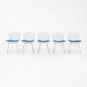 2000s Set of Five Harry Bertoia for Knoll Chrome Dining Chairs w/ Blue Cushions