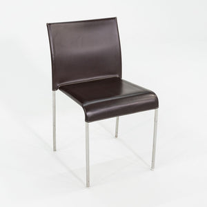 1980s Potocco Italy Italian Brown Leather Dining Chair with Steel 3x Available