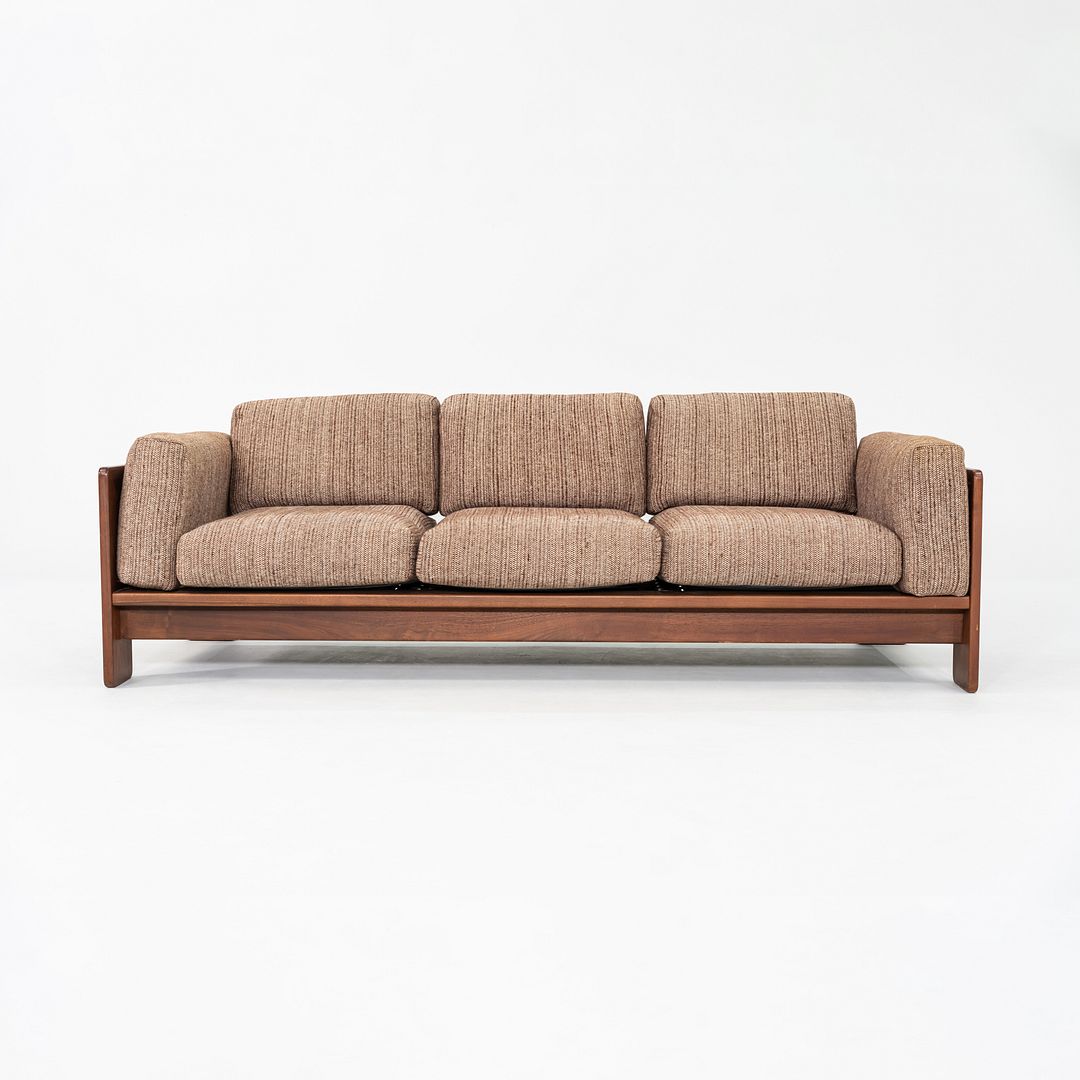 1980s Afra and Tobia Scarpa for Knoll Bastiano Three Seat Sofa Walnut w/ Tweed