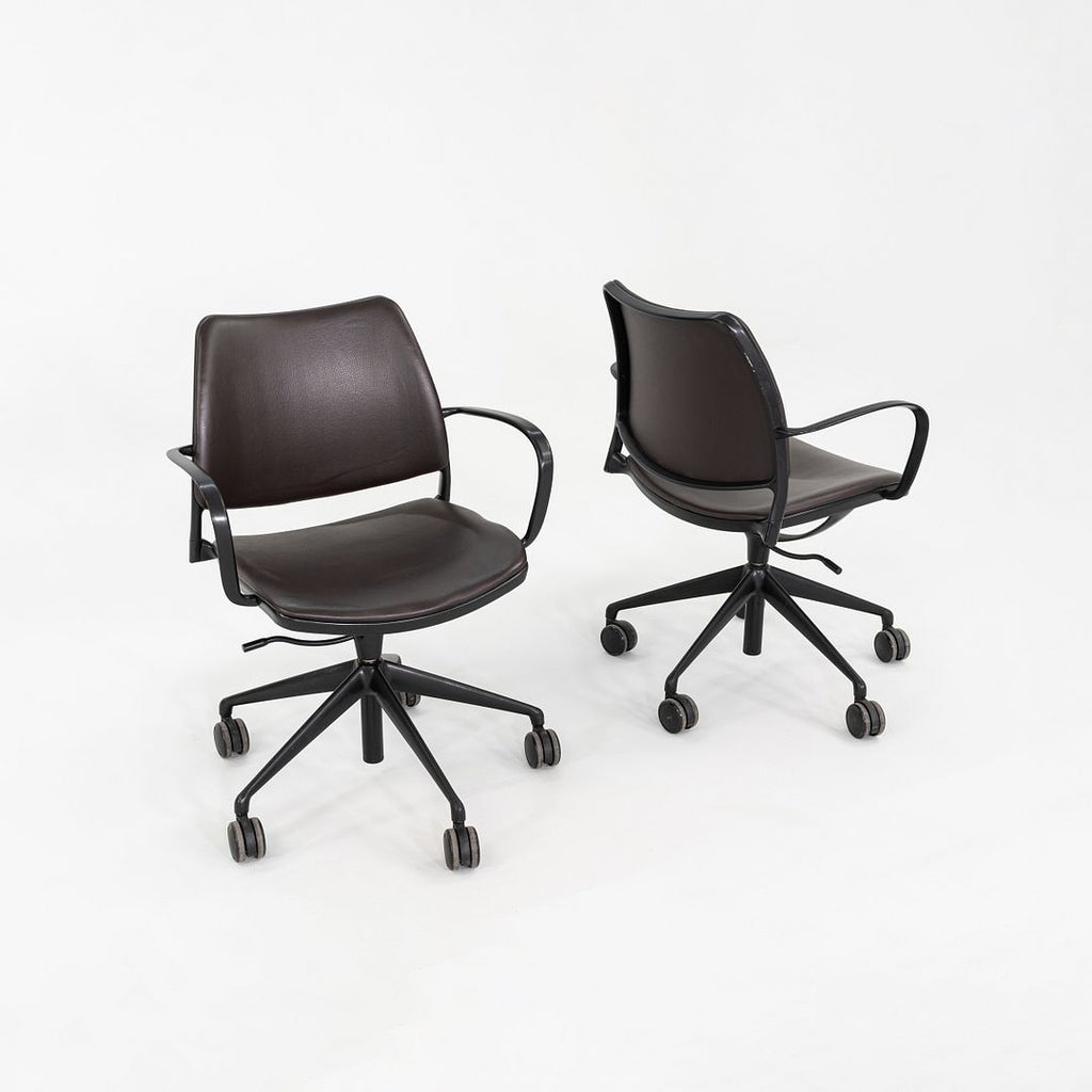 2010s Jesus Gasca for STUA Gas Desk Chair Brown Leather w/ Black Frame 6x Avail