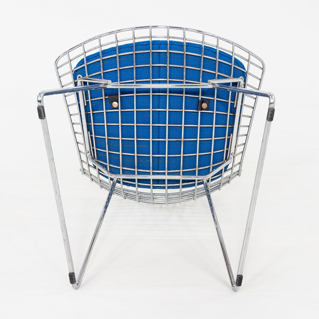 2000s Set of Five Harry Bertoia for Knoll Chrome Dining Chairs w/ Blue Cushions