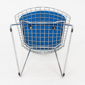 2000s Set of Five Harry Bertoia for Knoll Chrome Dining Chairs w/ Blue Cushions