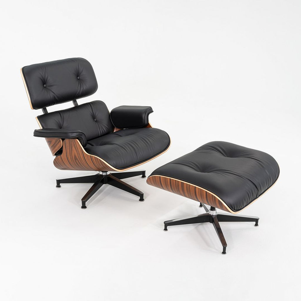 2024 Herman Miller Eames Lounge Chair and Ottoman in Black Leather and Santos Palisander