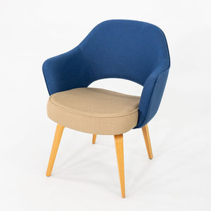 2015 Pair of Eero Saarinen for Knoll Dining Arm Chairs in Blue with Wooden Legs