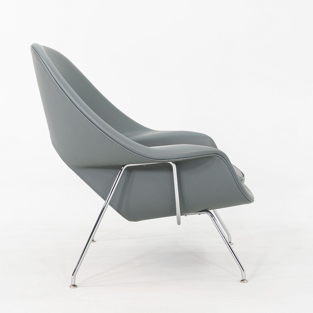 2010s Eero Saarinen for Knoll Medium Womb Lounge Chair in Grey Leather 3x Avail
