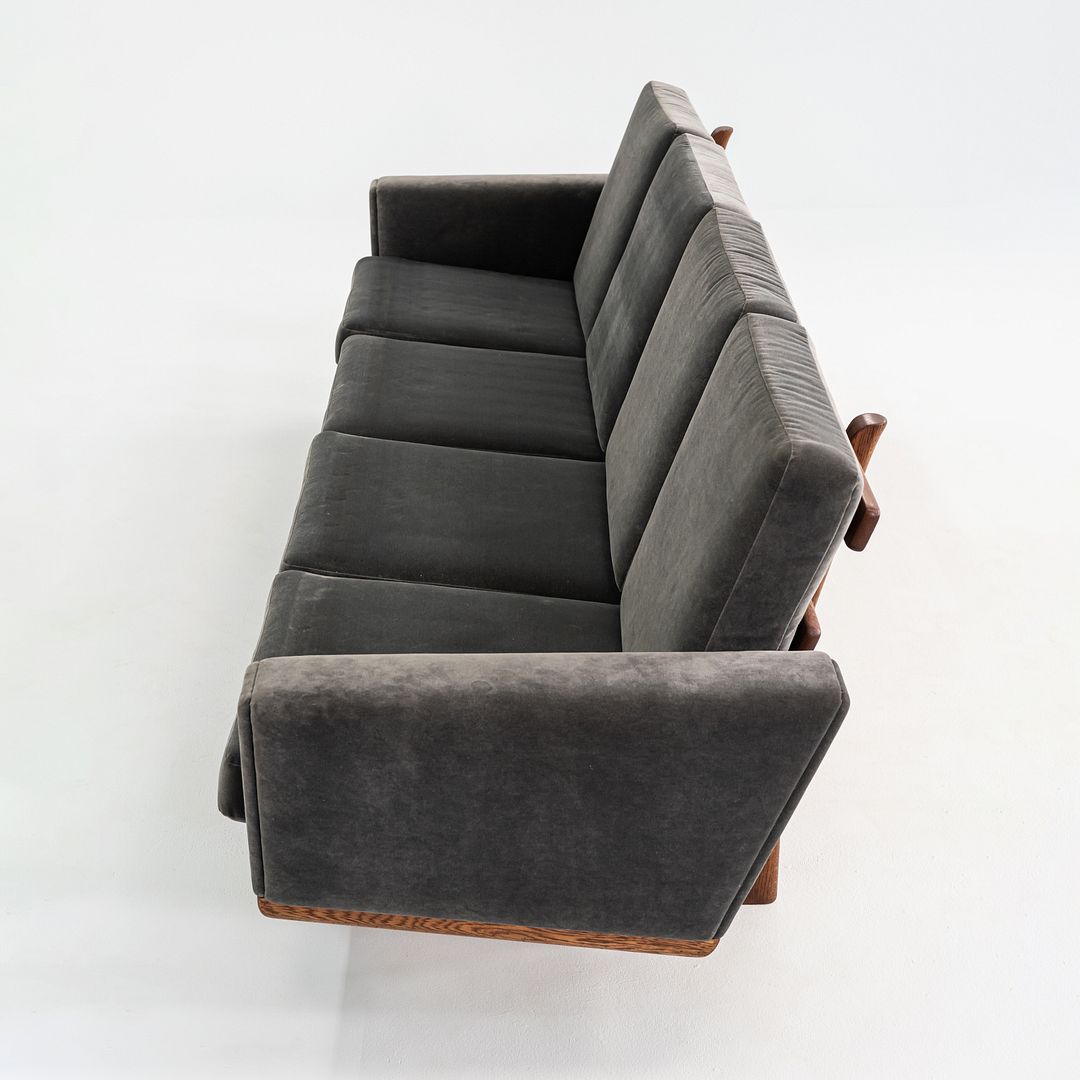 1960s Hans Wegner for GETAMA Four Seat Sofa in Oak with Grey Velvet Upholstery