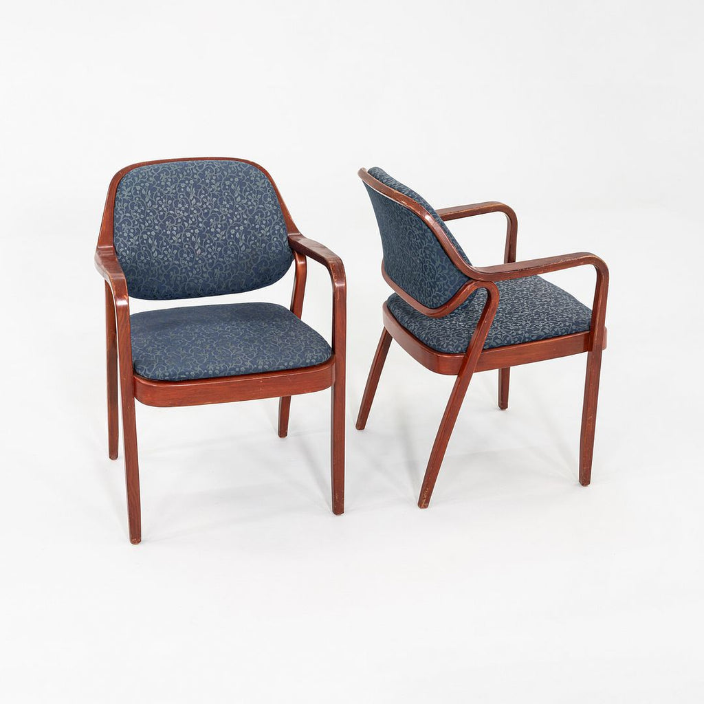 1980s Pair of Don Petitt for Knoll 1105 Bentwood Armchair in Oak w/ Blue Fabric