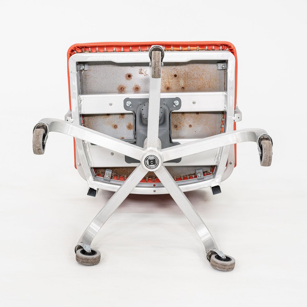 C. 2021 Jasper Morrison for Emeco Navy Officer Desk Chair in Brushed Aluminum and Orange Vinyl 19x Available