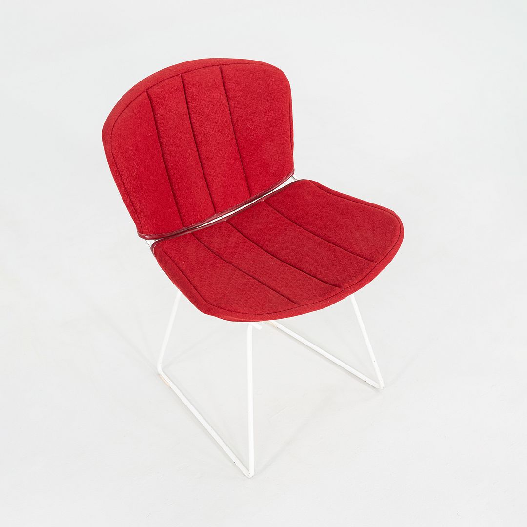 1980s Pair of Harry Bertoia for Knoll Dining / Side Chairs in White w/ Red Pads