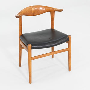 1960s Hans Wegner for Johannes Hansen JH505 Cow Horn Chair Oak w/ Black Leather
