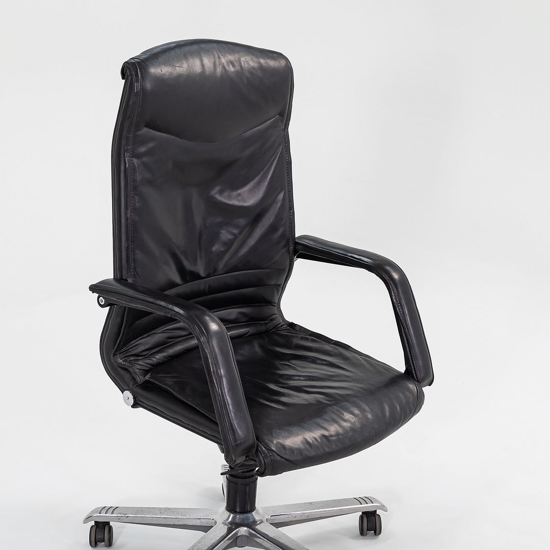 C. 1980s Fritz Makiol for Girsberger Trilax 2 Desk Chair Blk Leather Upholstery