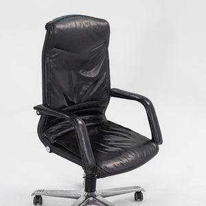 C. 1980s Fritz Makiol for Girsberger Trilax 2 Desk Chair Blk Leather Upholstery