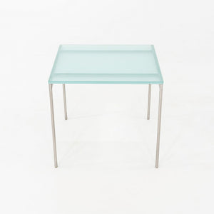 2000s Cappellini Square Side Table with Brushed Steel Frame and Blue Glass Top