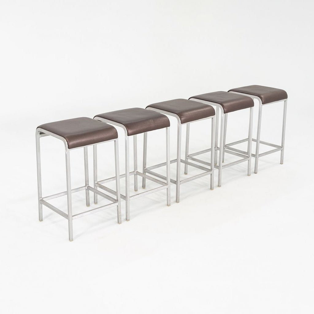 2010 Norman Foster for Emeco 20-06 Stool with Brown Leather Seats 3x Available