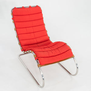 1983 Mies van der Rohe for Knoll MR Armless Chaise Lounge Chair in Red Fabric