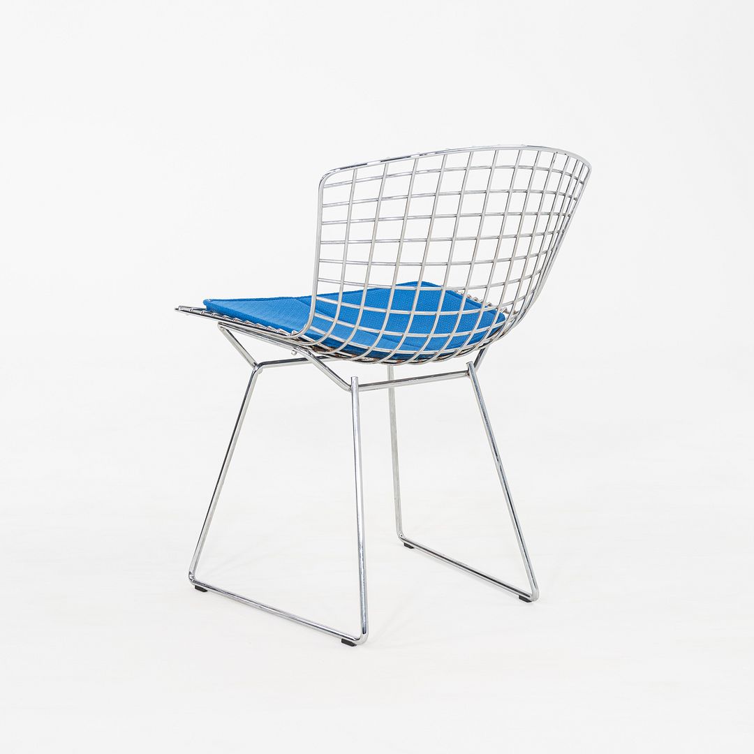 2000s Set of Five Harry Bertoia for Knoll Chrome Dining Chairs w/ Blue Cushions