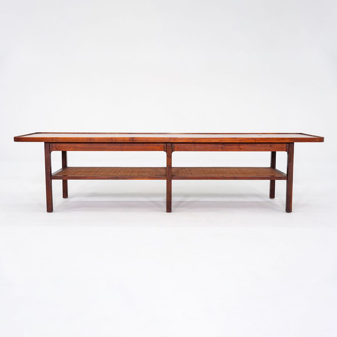 1960s Jack Cartwright for Founders Rectangular Coffee Table in Walnut and Cane