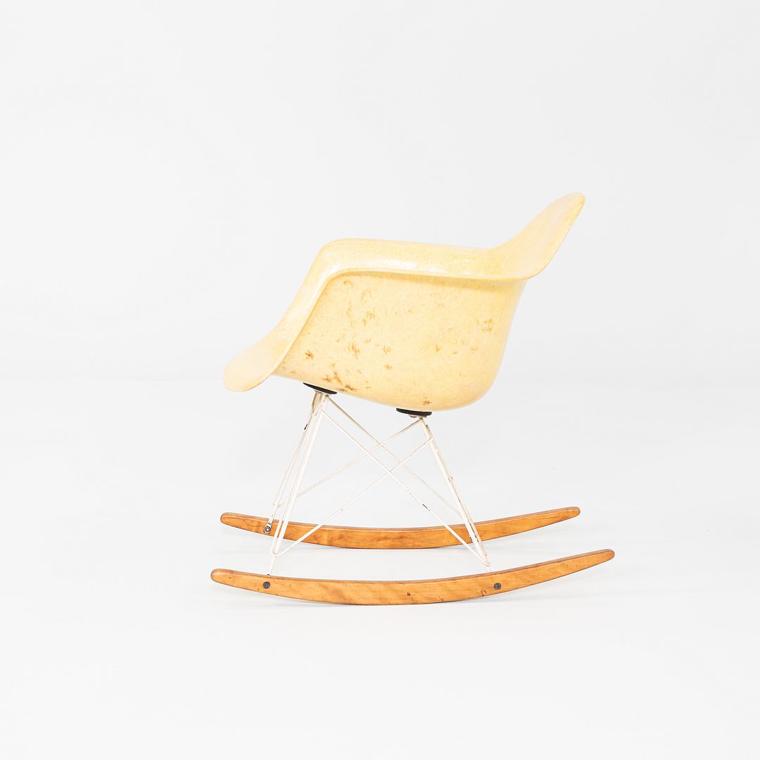 1953 Herman Miller Eames RAR Rocking Chair Yellow Fiberglass Shell & White Base