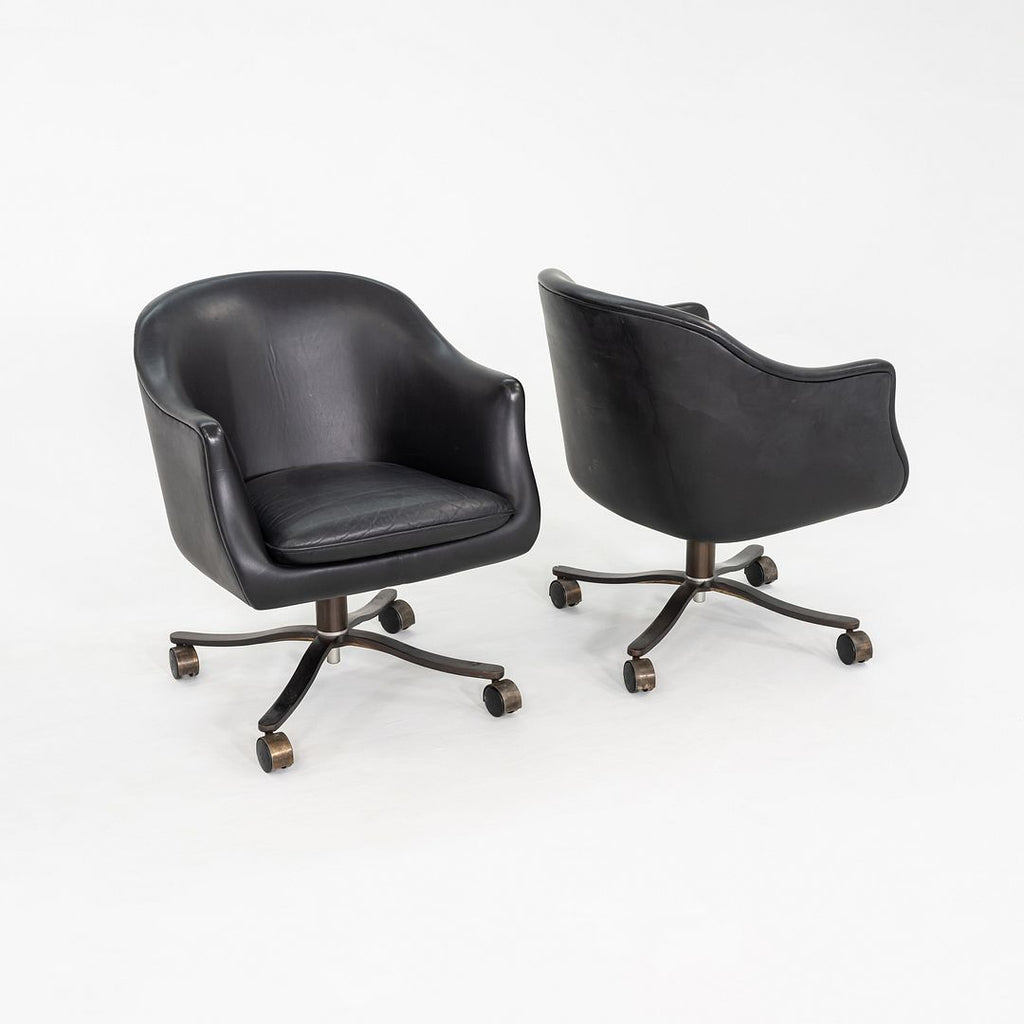 1980s Nicos Zographos Alpha Desk Chairs in Black Leather and Dark Bronze 2x Available