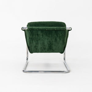 1970s Thonet Sling Lounge Chair Chromed Tubular Steel w/ Green Fabric Upholstery