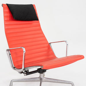 1970s Herman Miller Eames Lounge Chair in Red Naugahyde with Black Fabric Pillow